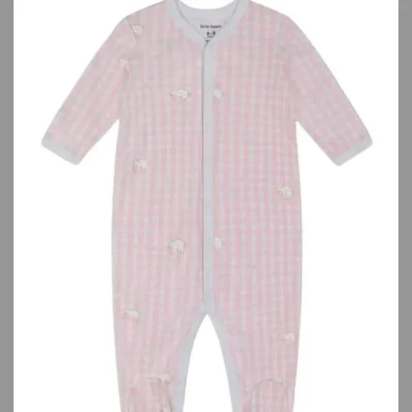 Roller Rabbit Infant Hathi Pink Gingham Footie Pajamas 3-6 Months - Picture 4 of 4
